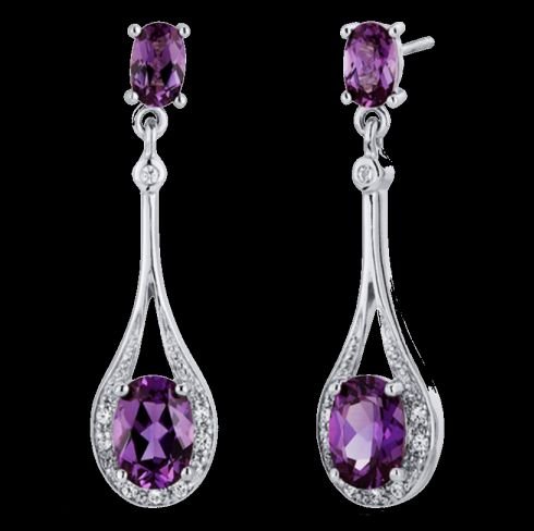 Image 0 of Alexandrite Oval Cut Deep Pink Cubic Zirconia Spoon Sterling Silver Earrings