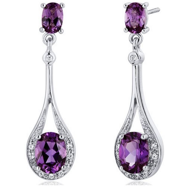 Image 1 of Alexandrite Oval Cut Deep Pink Cubic Zirconia Spoon Sterling Silver Earrings