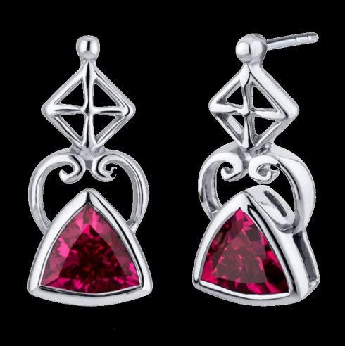 Image 0 of Red Ruby Trillion Cut Arch Sterling Silver Earrings