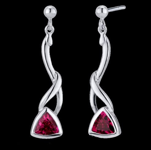 Image 0 of Red Ruby Trillion Cut Abstract Sterling Silver Earrings