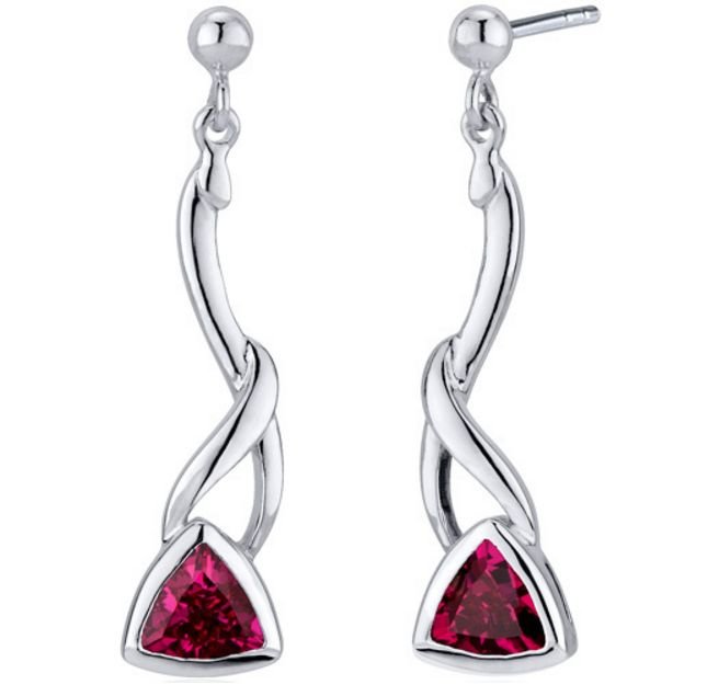 Image 1 of Red Ruby Trillion Cut Abstract Sterling Silver Earrings