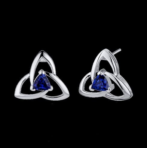 Image 0 of Blue Sapphire Trillion Cut Trinity Sterling Silver Earrings