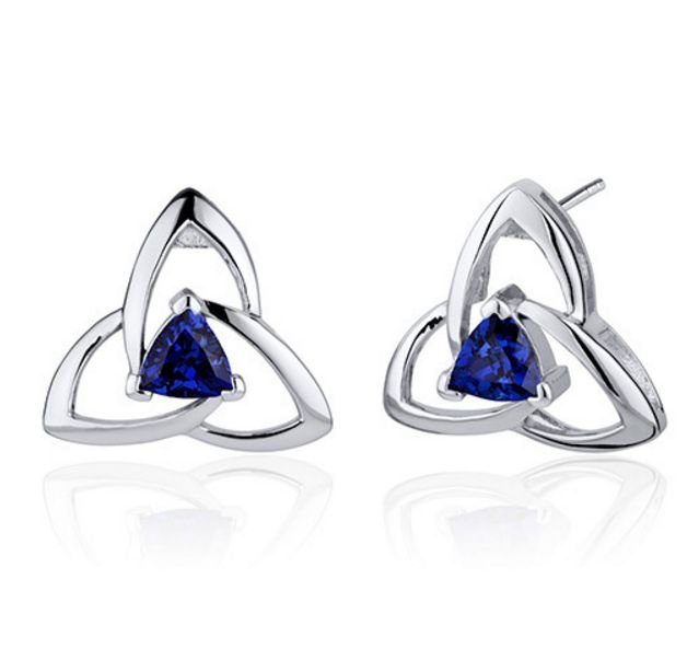 Image 1 of Blue Sapphire Trillion Cut Trinity Sterling Silver Earrings