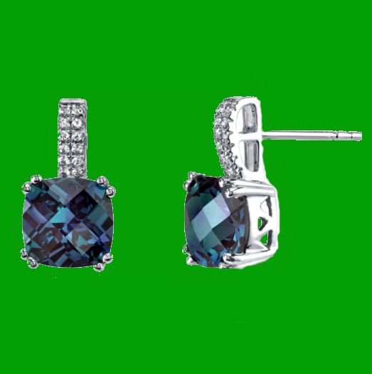 Image 0 of Alexandrite Cushion Cut White Topaz Accent 14K White Gold Earrings