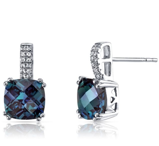 Image 1 of Alexandrite Cushion Cut White Topaz Accent 14K White Gold Earrings