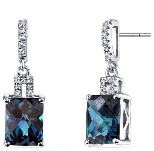 Image 1 of Alexandrite Radiant Cut White Topaz Accent 14K White Gold Earrings