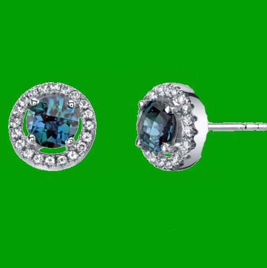 Image 0 of Alexandrite Round Cut White Topaz Accent Stud 14K White Gold Earrings