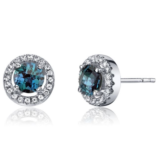Image 1 of Alexandrite Round Cut White Topaz Accent Stud 14K White Gold Earrings