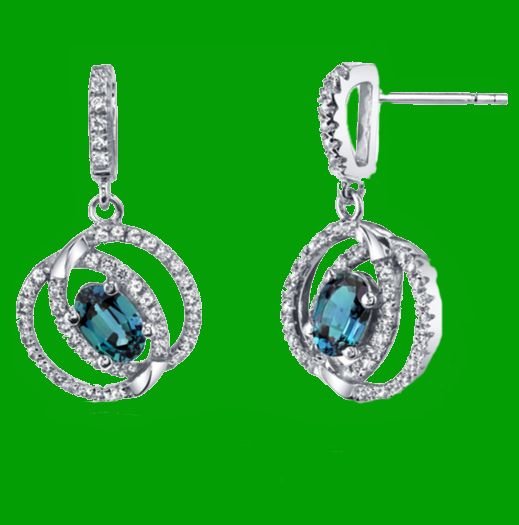 Image 0 of Alexandrite Oval Cut White Topaz Dual Halo 14K White Gold Earrings