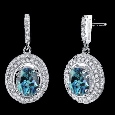 Image 0 of Alexandrite Oval Cut Cubic Zirconia Halo Sterling Silver Earrings