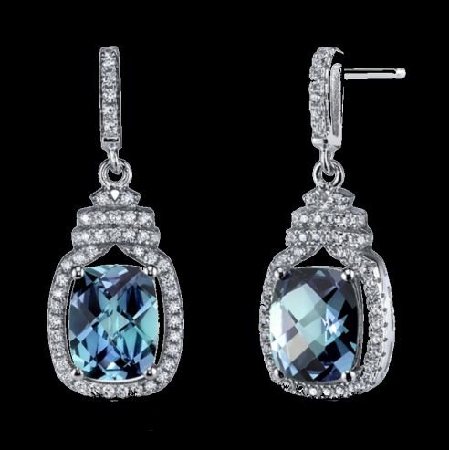 Image 0 of Alexandrite Cushion Cut Cubic Zirconia Halo Crown Sterling Silver Earrings