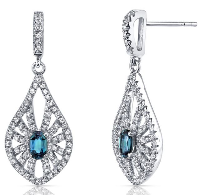 Image 1 of Alexandrite Oval Cut White Topaz Chandelier 14K White Gold Earrings