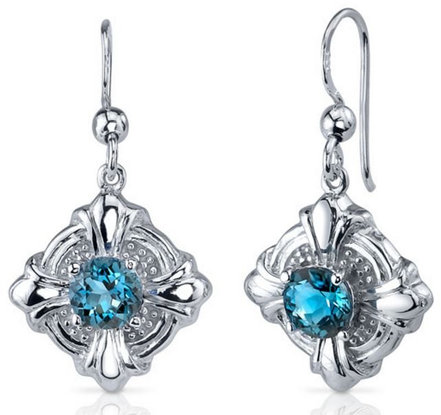 Image 1 of London Blue Topaz Round Cut Circle Sterling Silver Earrings