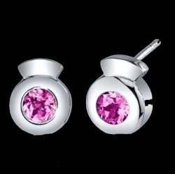 Pink Sapphire Round Cut Button Sterling Silver Earrings