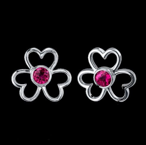 Image 0 of Red Ruby Round Cut Flower Sterling Silver Earrings