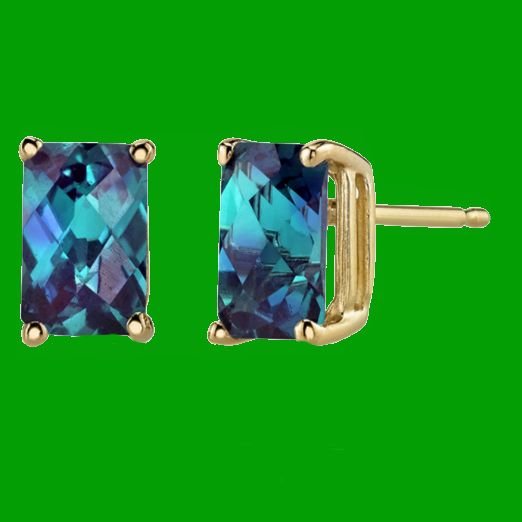 Image 0 of Alexandrite Radiant Cut Stud 14K Yellow Gold Earrings