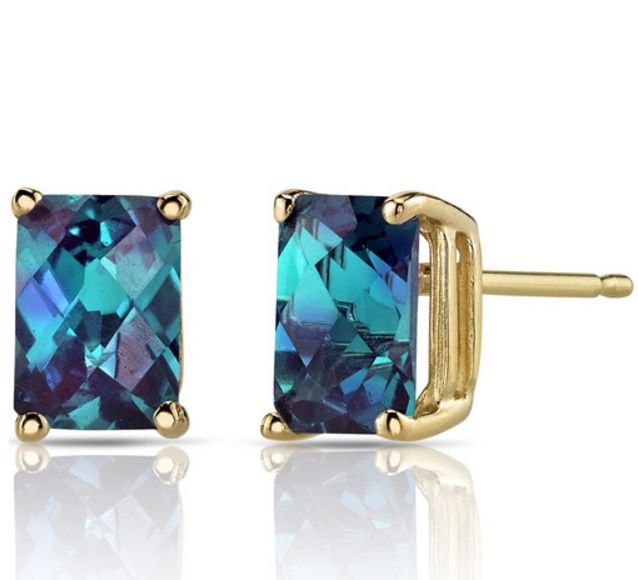 Image 1 of Alexandrite Radiant Cut Stud 14K Yellow Gold Earrings