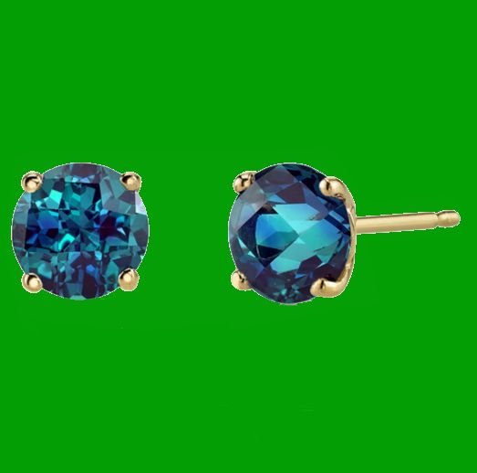 Image 0 of Alexandrite Round Cut Stud 14K Yellow Gold Earrings 