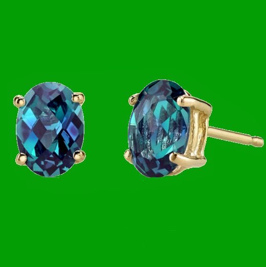 Image 0 of Alexandrite Oval Cut Stud 14K Yellow Gold Earrings