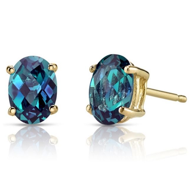 Image 1 of Alexandrite Oval Cut Stud 14K Yellow Gold Earrings