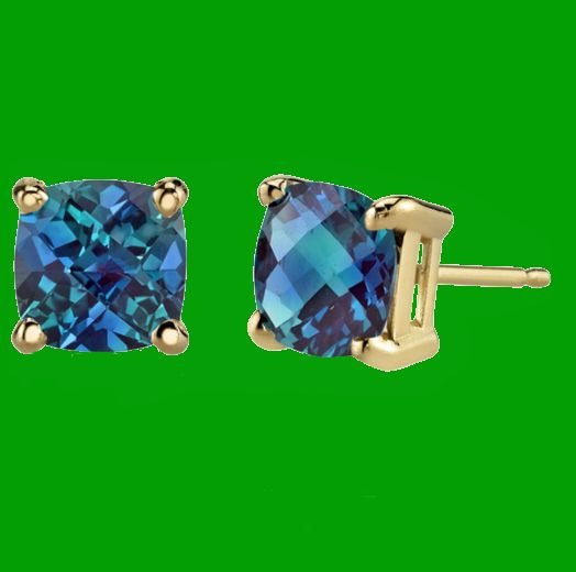 Image 0 of Alexandrite Cushion Cut Stud 14K Yellow Gold Earrings 