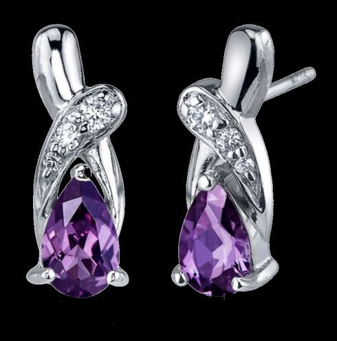 Image 0 of Alexandrite Pear Deep Pink Zirconia Cross Sterling Silver Earrings