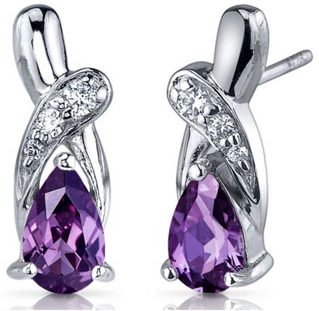 Image 1 of Alexandrite Pear Deep Pink Zirconia Cross Sterling Silver Earrings