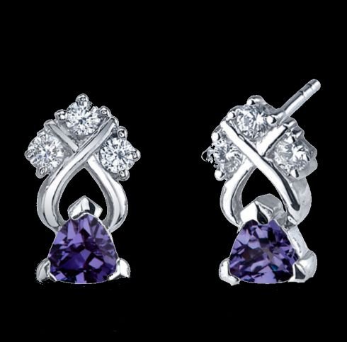 Image 0 of Alexandrite Trillion Cut Cubic Zirconia Accent Sterling Silver Earrings
