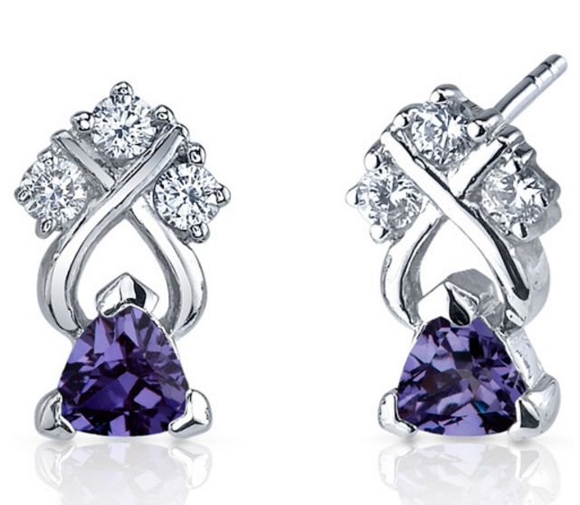 Image 1 of Alexandrite Trillion Cut Cubic Zirconia Accent Sterling Silver Earrings