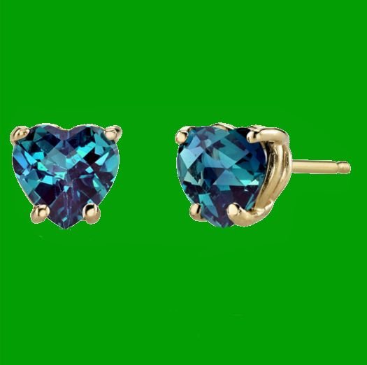 Image 0 of Alexandrite Heart Cut Stud 14K Yellow Gold Earrings 