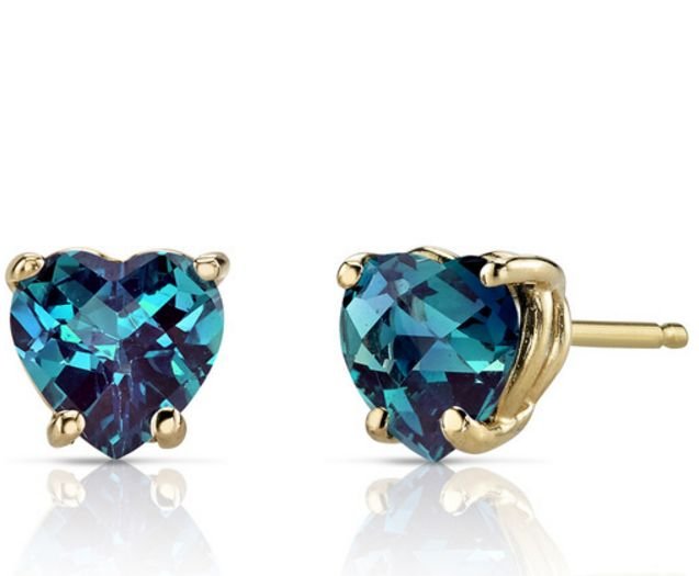 Image 1 of Alexandrite Heart Cut Stud 14K Yellow Gold Earrings 