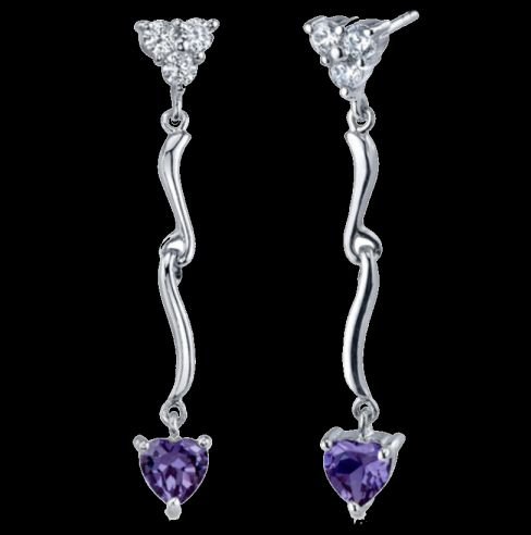 Image 0 of Alexandrite Heart Purple Cubic Zirconia Curved Sterling Silver Earrings