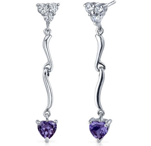 Image 1 of Alexandrite Heart Purple Cubic Zirconia Curved Sterling Silver Earrings