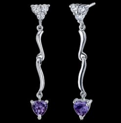 Alexandrite Heart Purple Cubic Zirconia Curved Sterling Silver Earrings