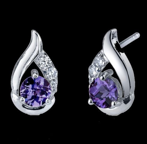 Image 0 of Alexandrite Round Purple Cubic Zirconia Scallop Sterling Silver Earrings