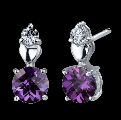 Image 0 of Alexandrite Round Cut Cubic Zirconia Detail Sterling Silver Earrings