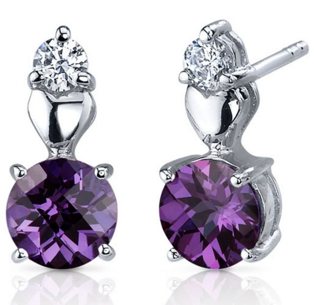 Image 1 of Alexandrite Round Cut Cubic Zirconia Detail Sterling Silver Earrings