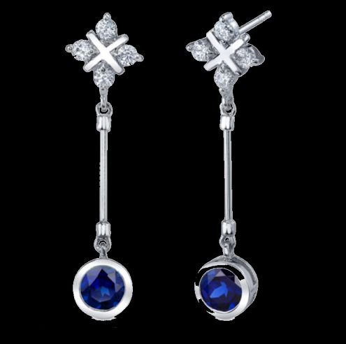 Image 0 of Blue Sapphire Round Cut Cubic Zirconia Cross Long Drop Sterling Silver Earrings