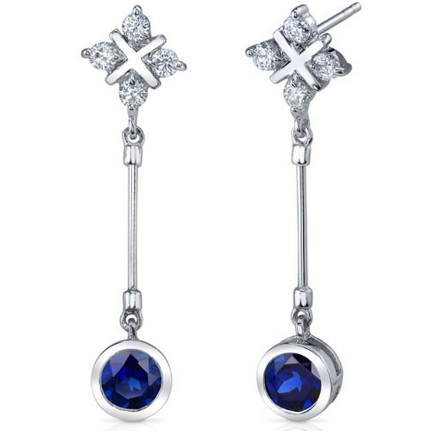 Image 1 of Blue Sapphire Round Cut Cubic Zirconia Cross Long Drop Sterling Silver Earrings