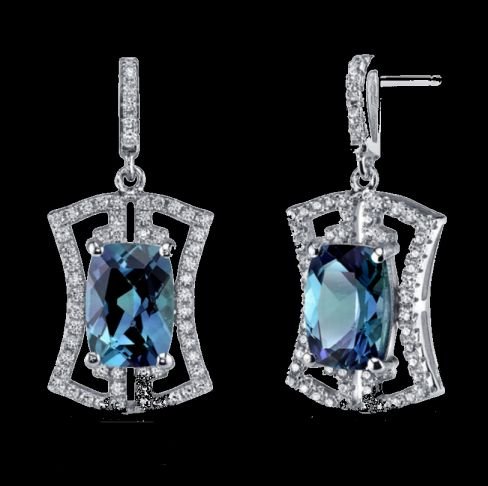 Image 0 of Alexandrite Cushion Cut Cubic Zirconia Art Deco Sterling Silver Earrings