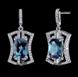 Alexandrite Cushion Cut Cubic Zirconia Art Deco Sterling Silver Earrings