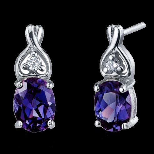 Image 0 of Alexandrite Oval Purple Cubic Zirconia Kiss Sterling Silver Earrings