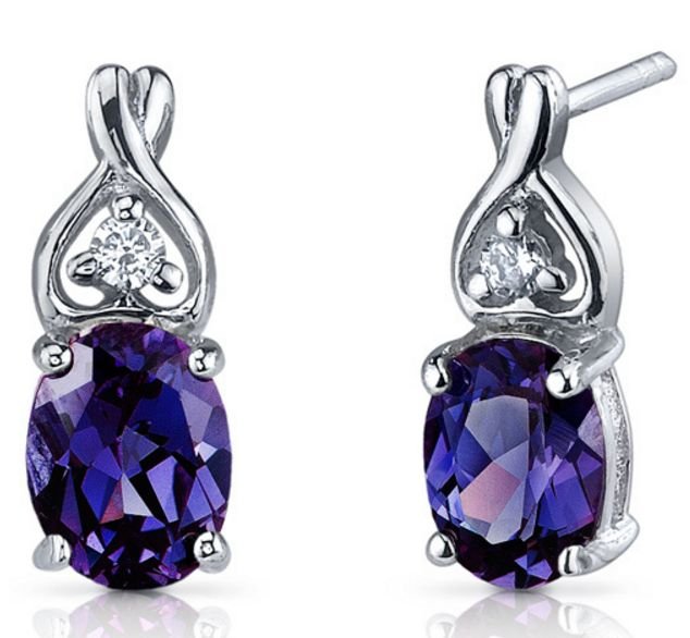 Image 1 of Alexandrite Oval Purple Cubic Zirconia Kiss Sterling Silver Earrings