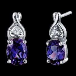 Alexandrite Oval Purple Cubic Zirconia Kiss Sterling Silver Earrings