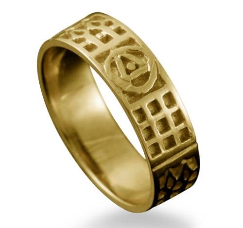 Image 1 of Art Deco Rennie Mackintosh 18K Yellow Gold Ring Sizes R-Z