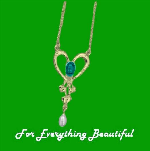 Image 0 of Art Nouveau Turquoise Heart Pearl 9K Yellow Gold Pendant