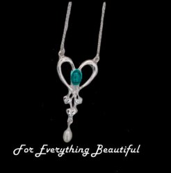 Art Nouveau Turquoise Heart Pearl Sterling Silver Pendant