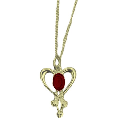 Image 1 of Art Nouveau Garnet Heart 9K Yellow Gold Pendant