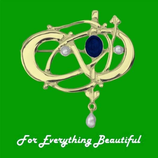 Image 0 of Art Nouveau Lapis Lazuli Pearl 9K Yellow Gold Brooch