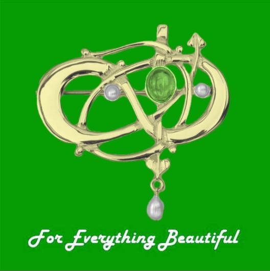 Image 0 of Art Nouveau Green Peridot Pearl 9K Yellow Gold Brooch